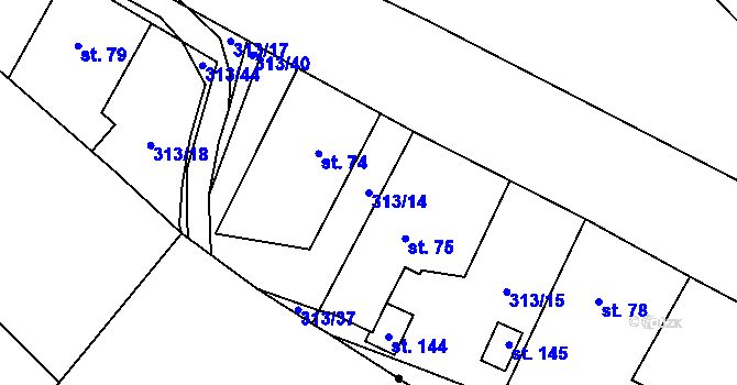 Parcela st. 313/14 v KÚ Jestřebí u Zábřeha, Katastrální mapa