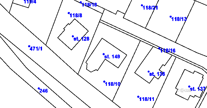 Parcela st. 149 v KÚ Jestřebí u Zábřeha, Katastrální mapa