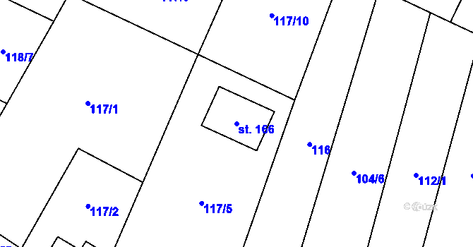 Parcela st. 166 v KÚ Jestřebí u Zábřeha, Katastrální mapa