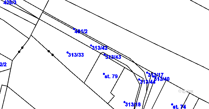Parcela st. 313/43 v KÚ Jestřebí u Zábřeha, Katastrální mapa
