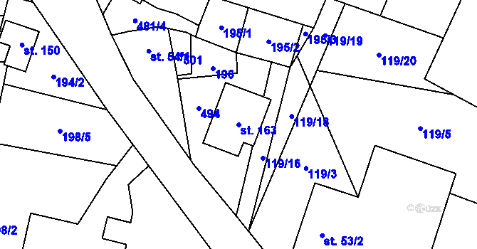 Parcela st. 163 v KÚ Jestřebí u Zábřeha, Katastrální mapa