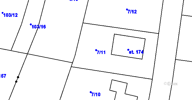 Parcela st. 7/11 v KÚ Jestřebí u Zábřeha, Katastrální mapa