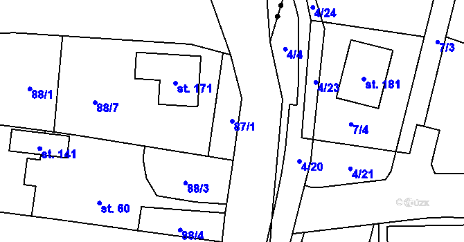 Parcela st. 87/1 v KÚ Jestřebíčko, Katastrální mapa