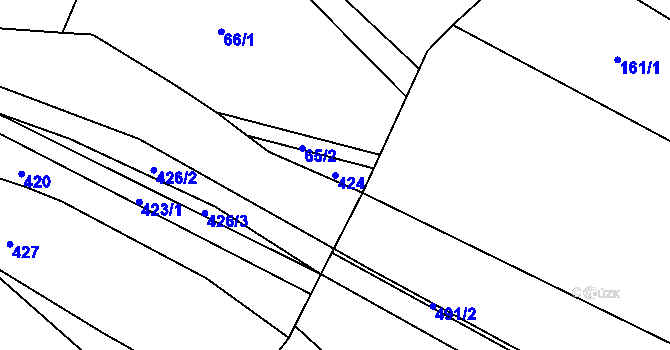 Parcela st. 424 v KÚ Jestřebíčko, Katastrální mapa