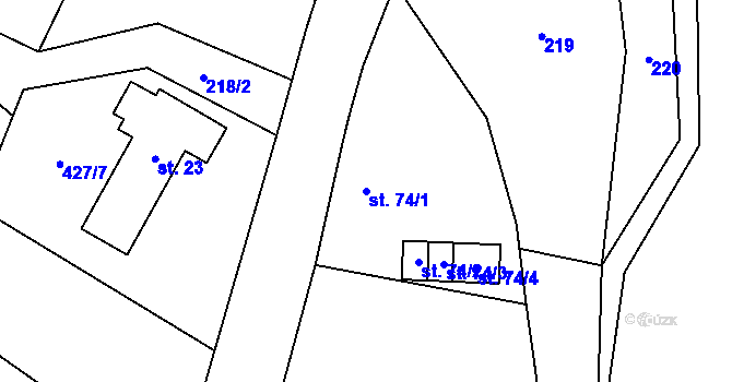 Parcela st. 74/1 v KÚ Ješetice, Katastrální mapa