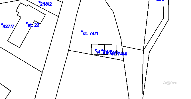 Parcela st. 74/2 v KÚ Ješetice, Katastrální mapa