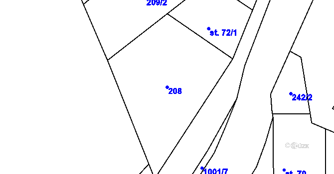 Parcela st. 208 v KÚ Ješetice, Katastrální mapa