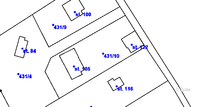 Parcela st. 431/10 v KÚ Ješetice, Katastrální mapa