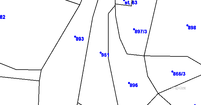 Parcela st. 951 v KÚ Ješetice, Katastrální mapa