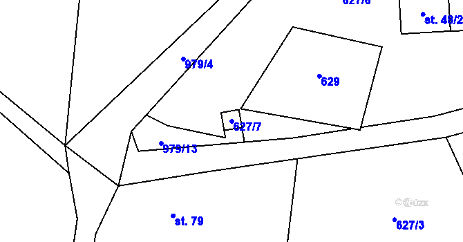 Parcela st. 627/7 v KÚ Ješetice, Katastrální mapa