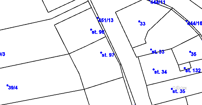 Parcela st. 97 v KÚ Ješín, Katastrální mapa