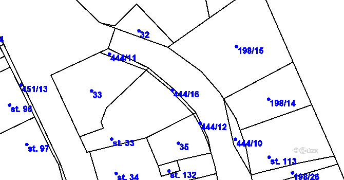 Parcela st. 444/16 v KÚ Ješín, Katastrální mapa