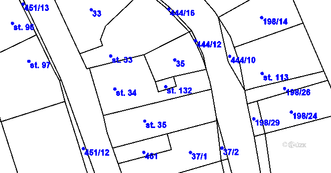 Parcela st. 132 v KÚ Ješín, Katastrální mapa
