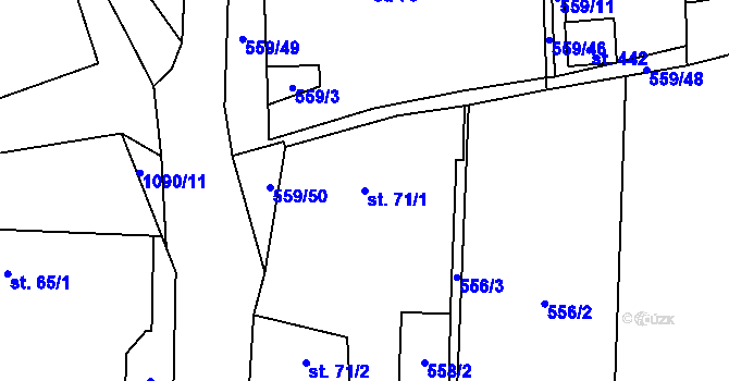 Parcela st. 71/1 v KÚ Jetětice, Katastrální mapa