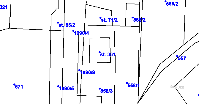 Parcela st. 361 v KÚ Jetětice, Katastrální mapa