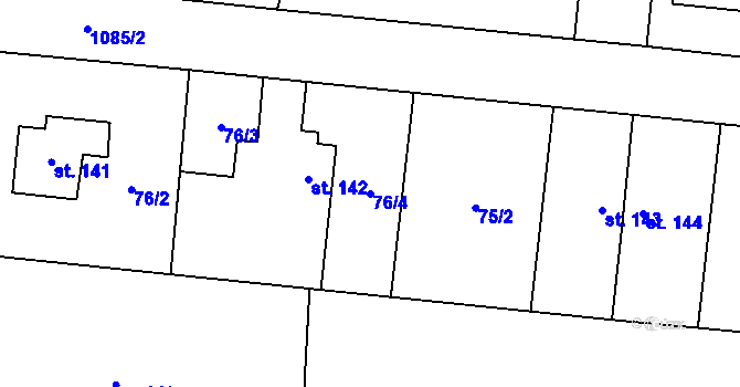 Parcela st. 76/4 v KÚ Jetětice, Katastrální mapa