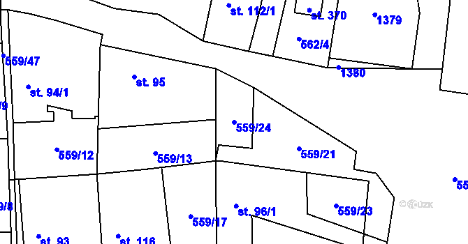 Parcela st. 559/24 v KÚ Jetětice, Katastrální mapa