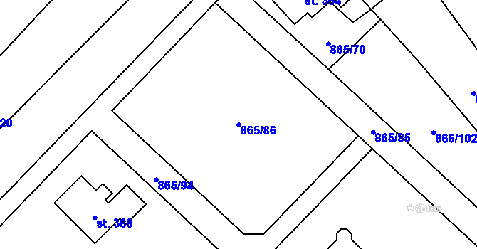 Parcela st. 865/86 v KÚ Jetětice, Katastrální mapa