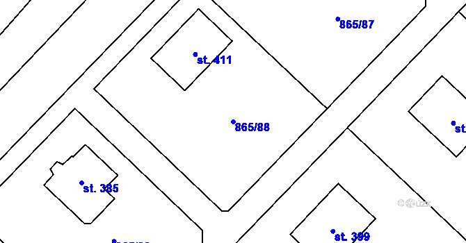 Parcela st. 865/88 v KÚ Jetětice, Katastrální mapa