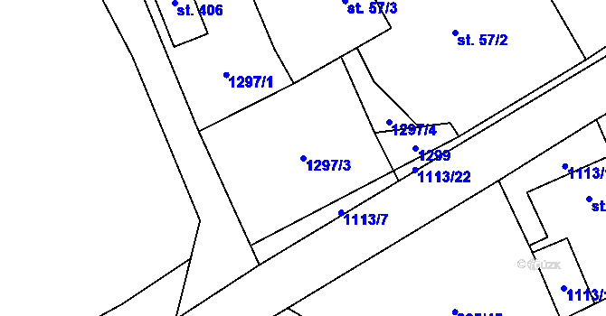 Parcela st. 1297/3 v KÚ Jetětice, Katastrální mapa