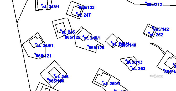 Parcela st. 865/124 v KÚ Jetětice, Katastrální mapa