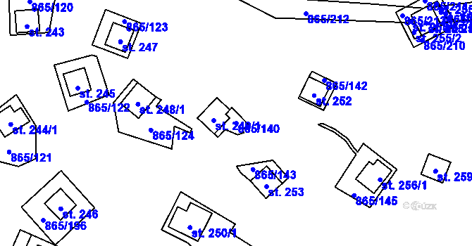 Parcela st. 865/140 v KÚ Jetětice, Katastrální mapa