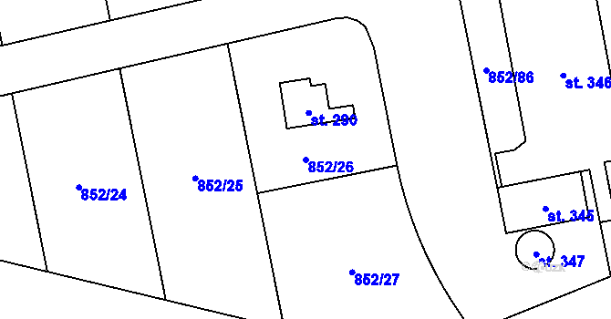 Parcela st. 852/26 v KÚ Jetětice, Katastrální mapa