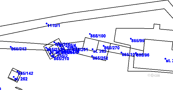 Parcela st. 865/262 v KÚ Jetětice, Katastrální mapa