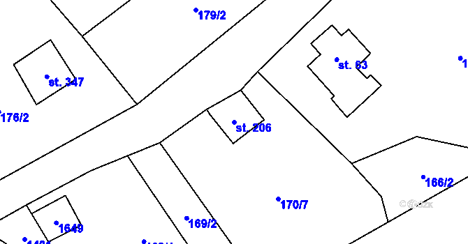 Parcela st. 206 v KÚ Jetřichov, Katastrální mapa