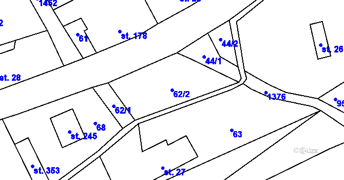Parcela st. 62/2 v KÚ Jetřichov, Katastrální mapa
