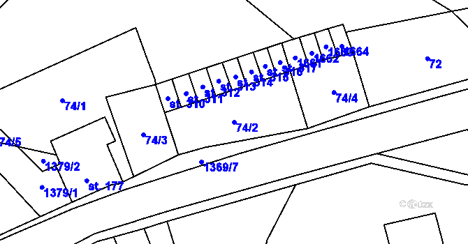 Parcela st. 74/2 v KÚ Jetřichov, Katastrální mapa