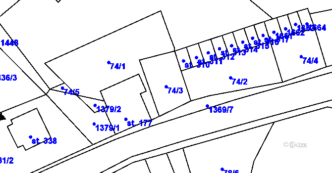 Parcela st. 74/3 v KÚ Jetřichov, Katastrální mapa