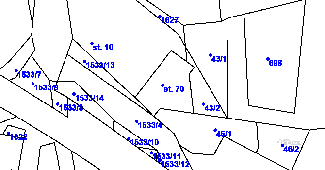 Parcela st. 70 v KÚ Jetřichovec, Katastrální mapa