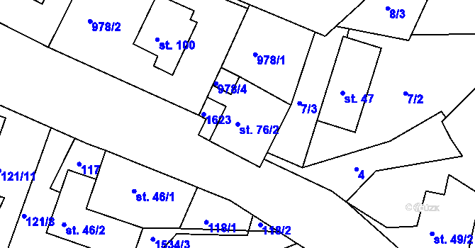Parcela st. 76/2 v KÚ Jetřichovec, Katastrální mapa