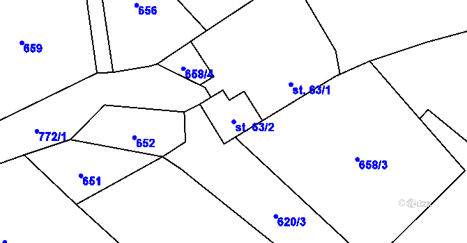 Parcela st. 63/2 v KÚ Jetřichovice, Katastrální mapa