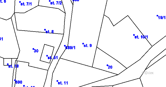 Parcela st. 9 v KÚ Sušetice, Katastrální mapa