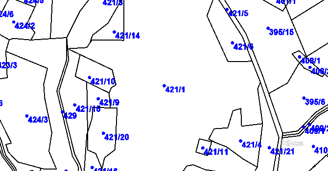 Parcela st. 421/1 v KÚ Sušetice, Katastrální mapa