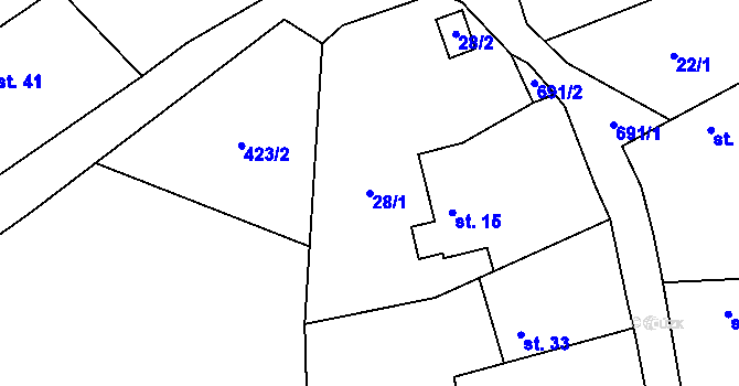 Parcela st. 28/1 v KÚ Sušetice, Katastrální mapa