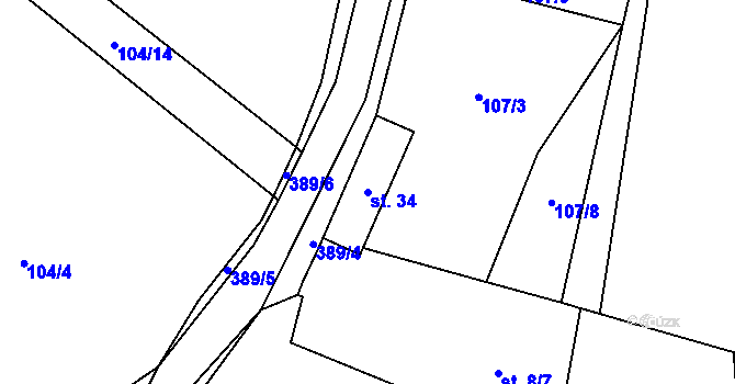 Parcela st. 34 v KÚ Uhřice u Sedlce, Katastrální mapa