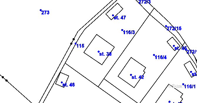 Parcela st. 38 v KÚ Uhřice u Sedlce, Katastrální mapa