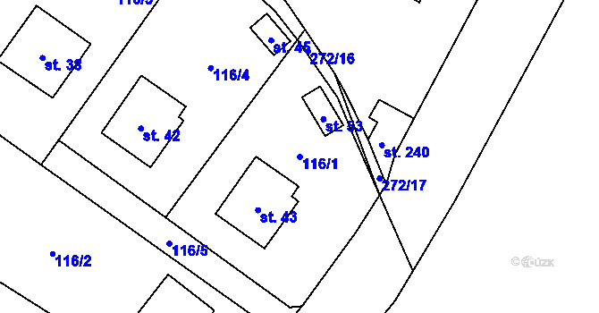 Parcela st. 116/1 v KÚ Uhřice u Sedlce, Katastrální mapa