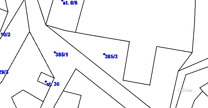Parcela st. 385/3 v KÚ Uhřice u Sedlce, Katastrální mapa