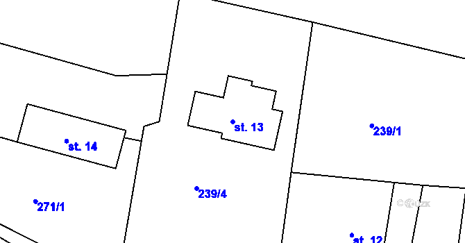 Parcela st. 13 v KÚ Rynartice, Katastrální mapa