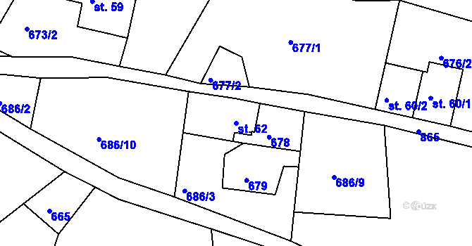 Parcela st. 62 v KÚ Rynartice, Katastrální mapa
