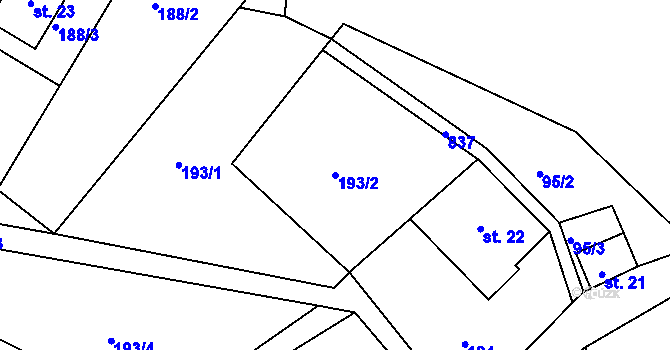 Parcela st. 193/2 v KÚ Rynartice, Katastrální mapa