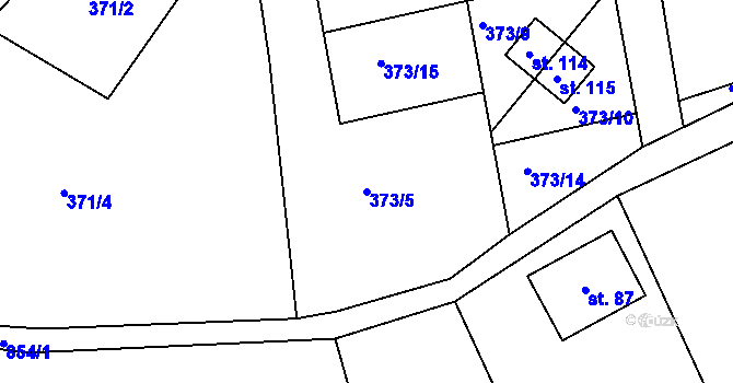 Parcela st. 373/5 v KÚ Rynartice, Katastrální mapa
