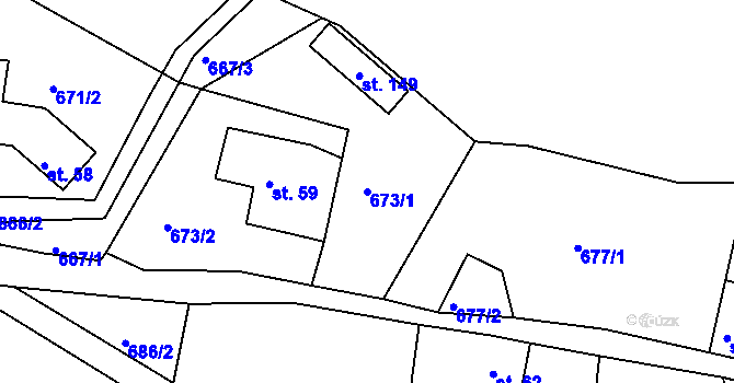 Parcela st. 673/1 v KÚ Rynartice, Katastrální mapa