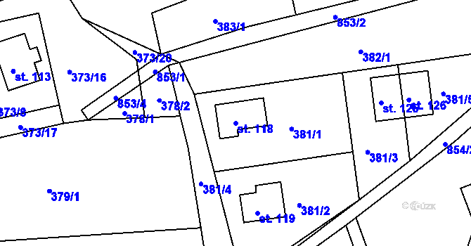 Parcela st. 118 v KÚ Rynartice, Katastrální mapa