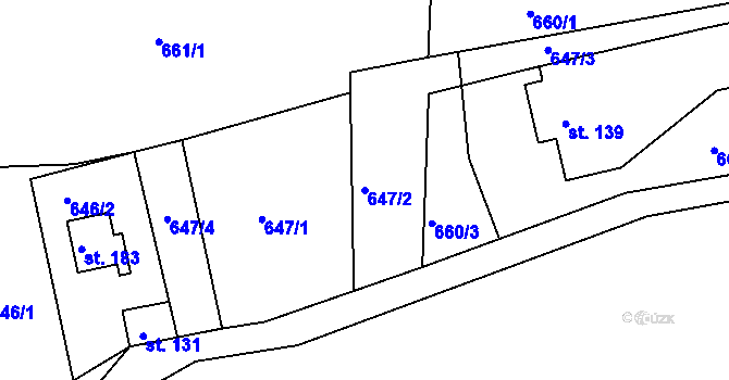 Parcela st. 647/2 v KÚ Všemily, Katastrální mapa