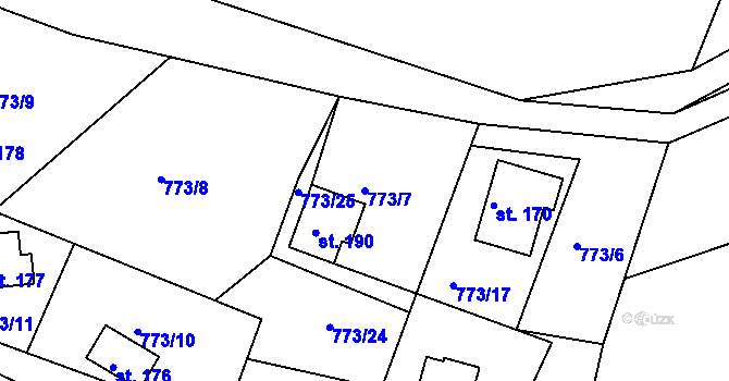 Parcela st. 773/7 v KÚ Všemily, Katastrální mapa